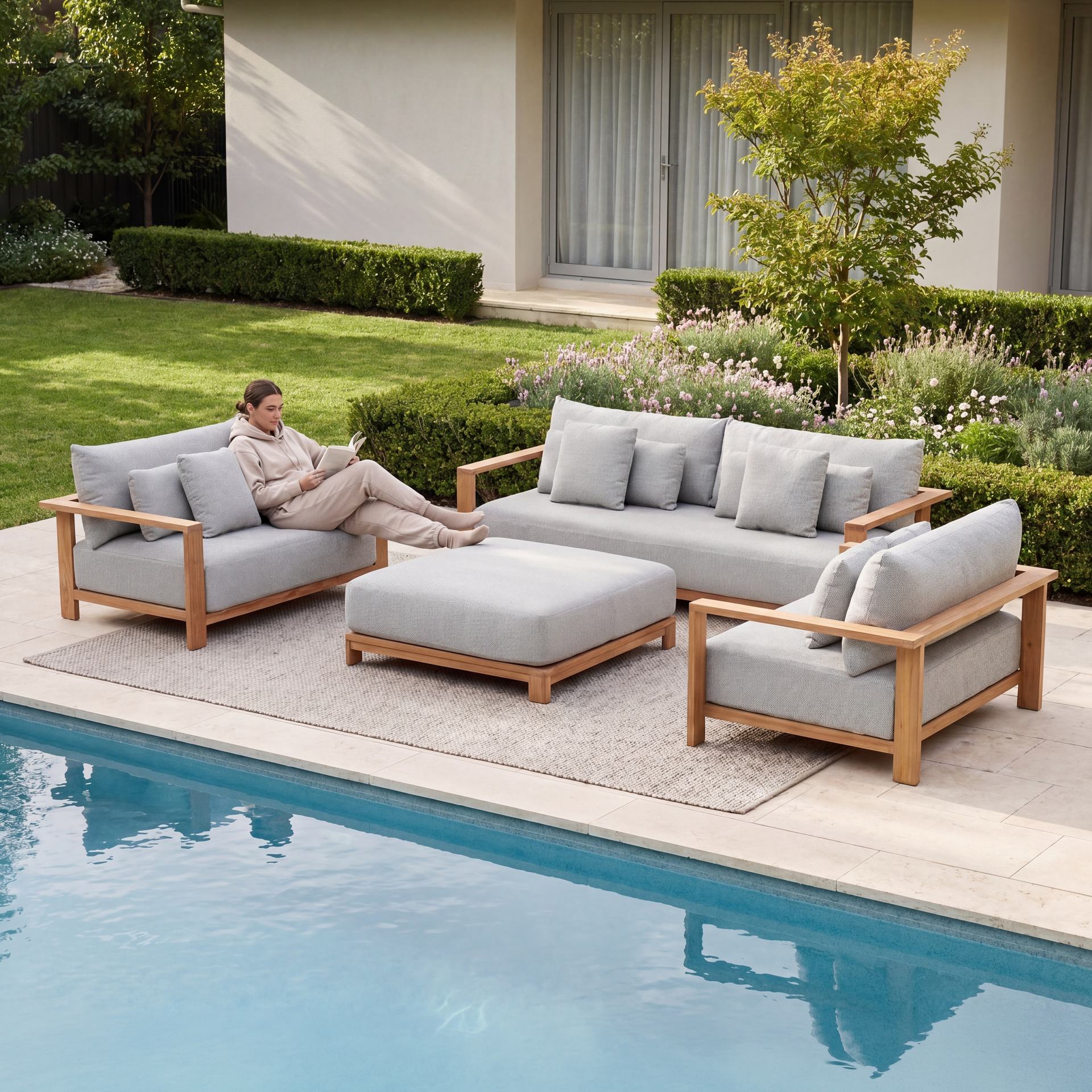 New York outdoor lounge setting beside a pool