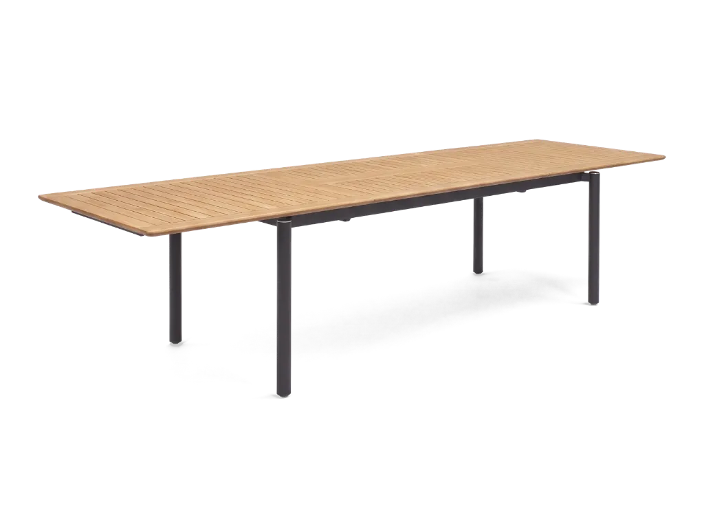 Milan Extension Table - Charcoal Teak - Fully Extended - Three-Quarter - Website 1600x1200.webp