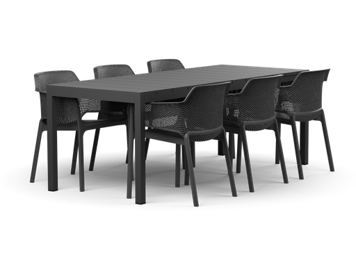 Rio 140 Extension & Net Chair 7pc Setting (Charcoal, Charcoal)