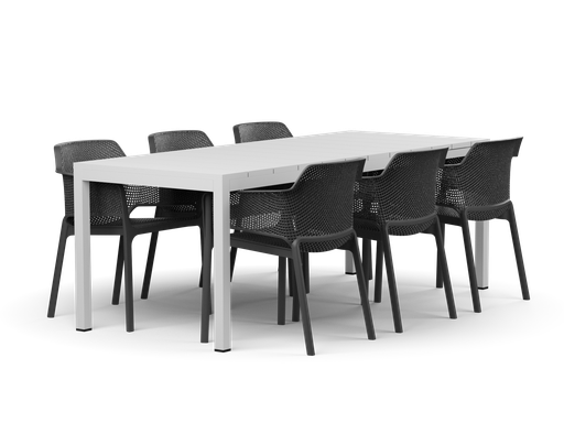 Rio 140 Extension & Net Chair 7pc Setting (White, Charcoal)