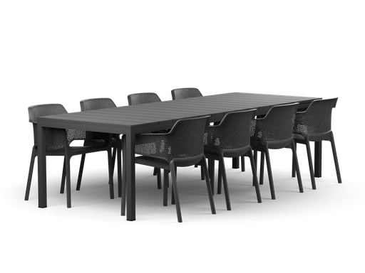 Rio 210 Extension & Net Chair 9pc Setting (Charcoal, Charcoal)