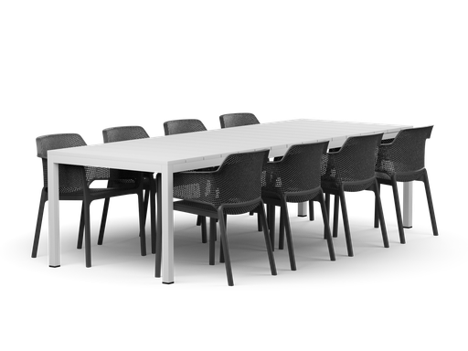 Rio 210 Extension & Net Chair 9pc Setting (White, Charcoal)