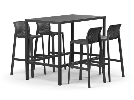 Cube 140 Bar & Net Stool 5pc Setting (Charcoal, Charcoal)