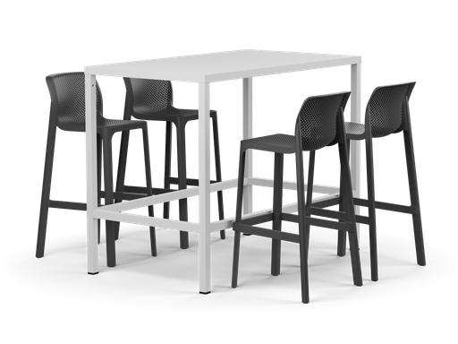 Cube 140 Bar & Net Stool 5pc Setting (White, Charcoal)