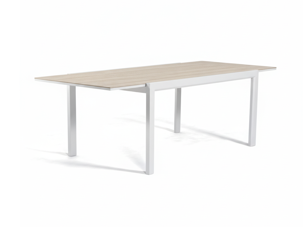 Florence Ceramic Extension Table 160 — White & Travertine