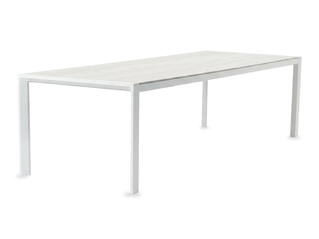 Florence Ceramic Table 2.2m — White & Travertine