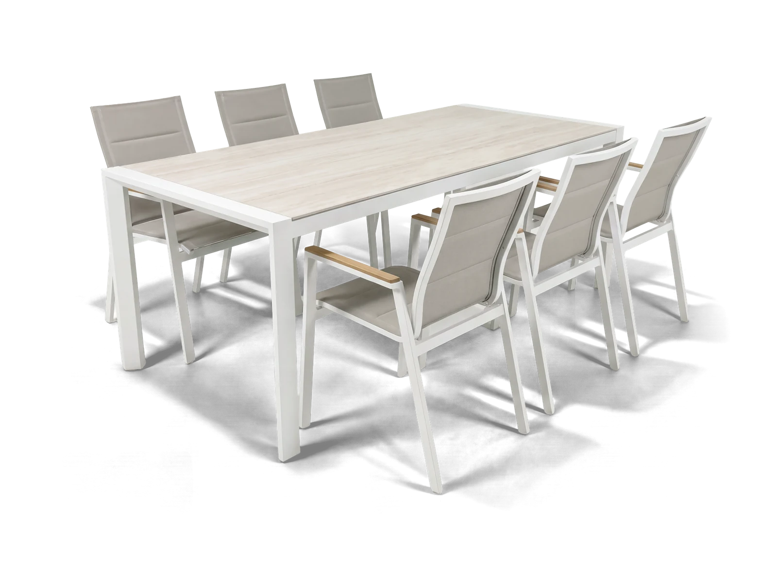 Florence 2.2m Dining Set (White & Travertine)