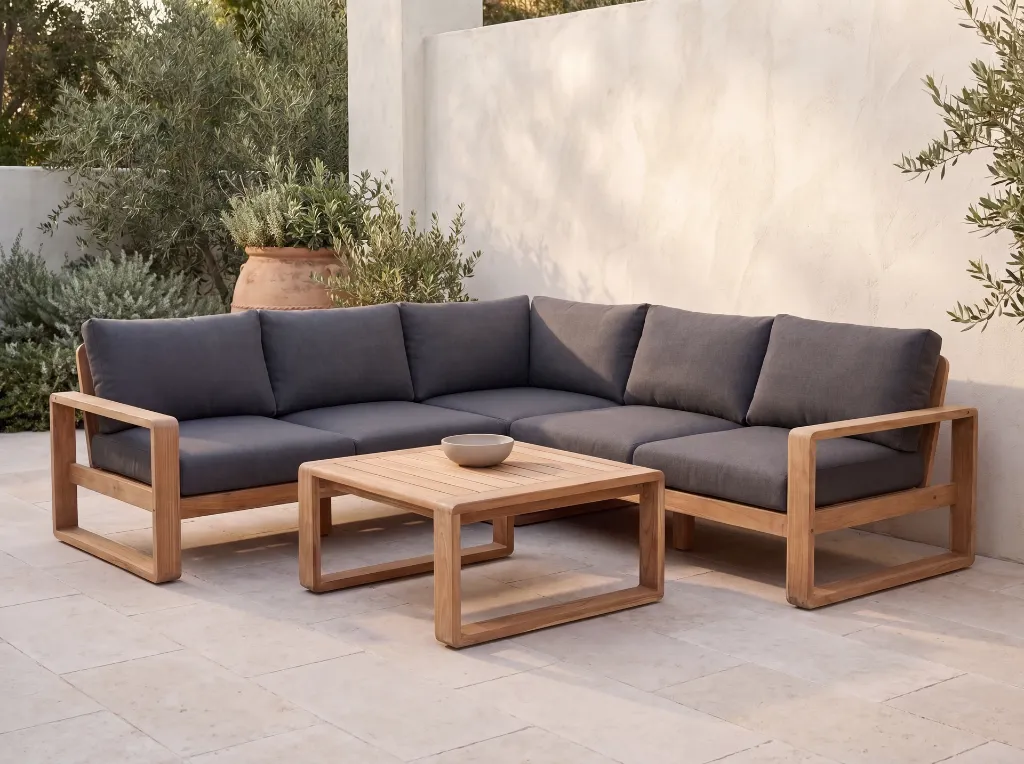 Barcelona Corner Lounge Setting - Charcoal - Garden Courtyard - B1 - Native 4K.webp