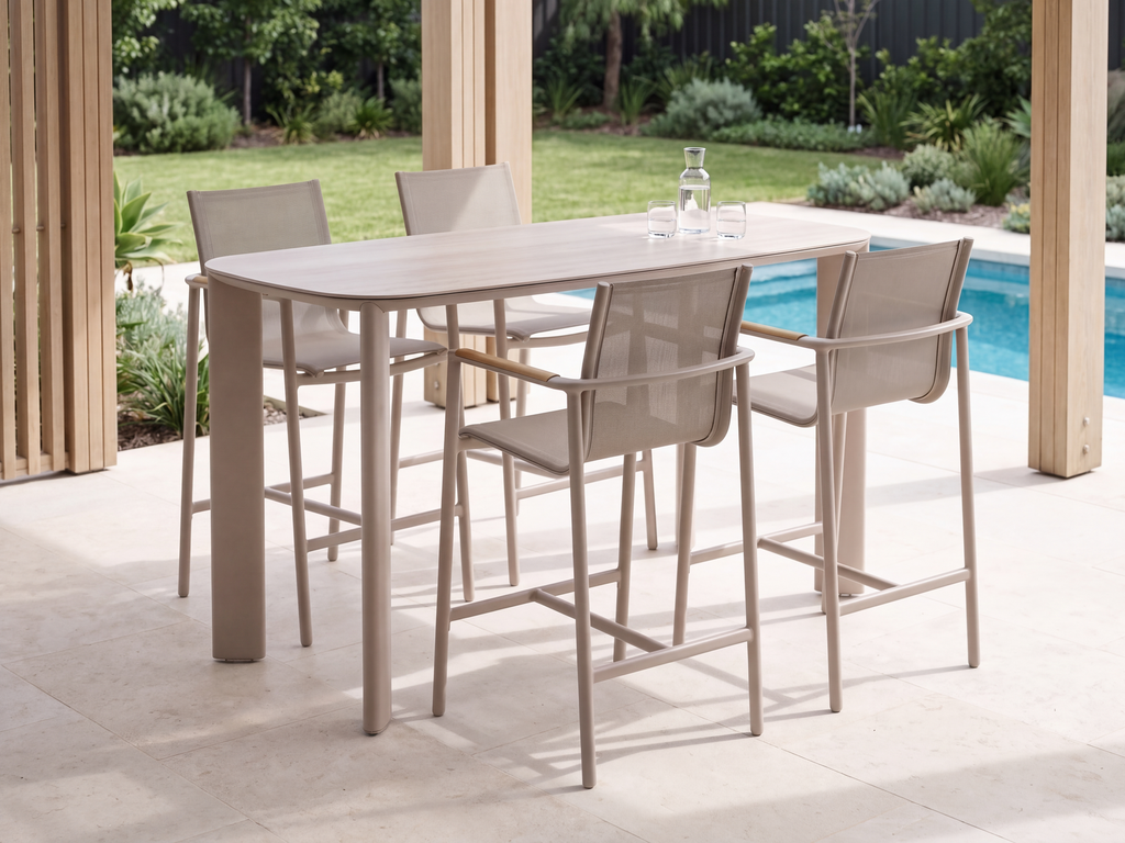 Colorado Bar Setting - Sand Travertine + 4 Colorado Sand Light Taupe - Poolside Lifestyle - Website 1600x1200.webp